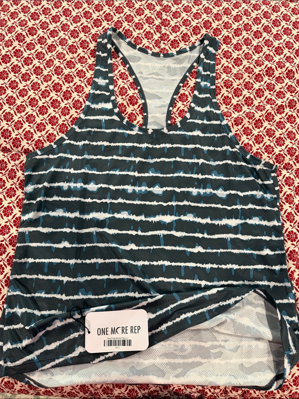 One MCRE REP Women's Teal and White Striped Racerback Tank